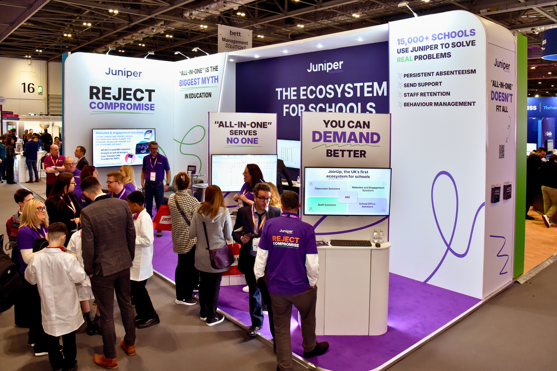 Photo of Juniper stand at BETT 2025 busy with visitors