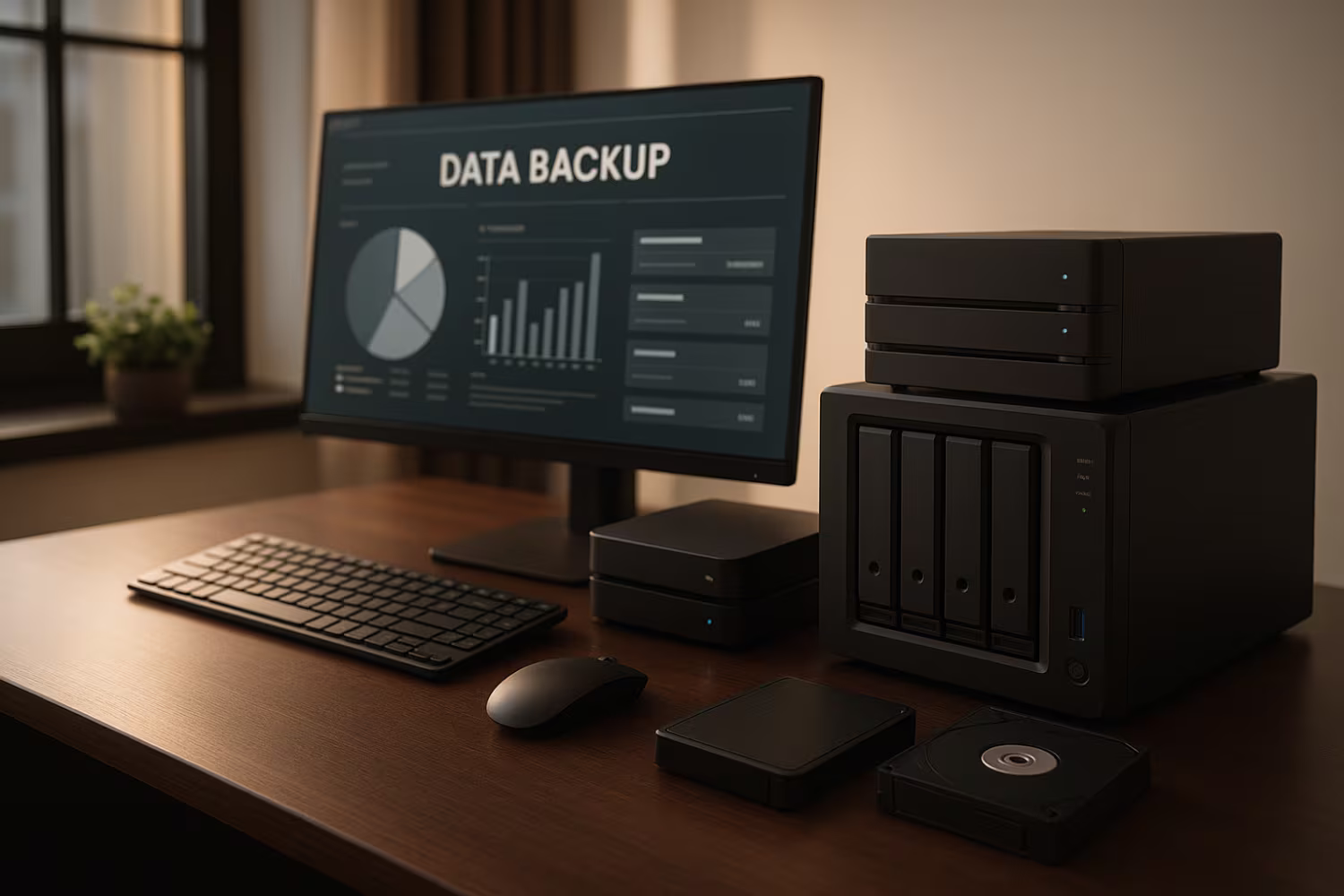 Sophisticated office demonstrating data backup strategies