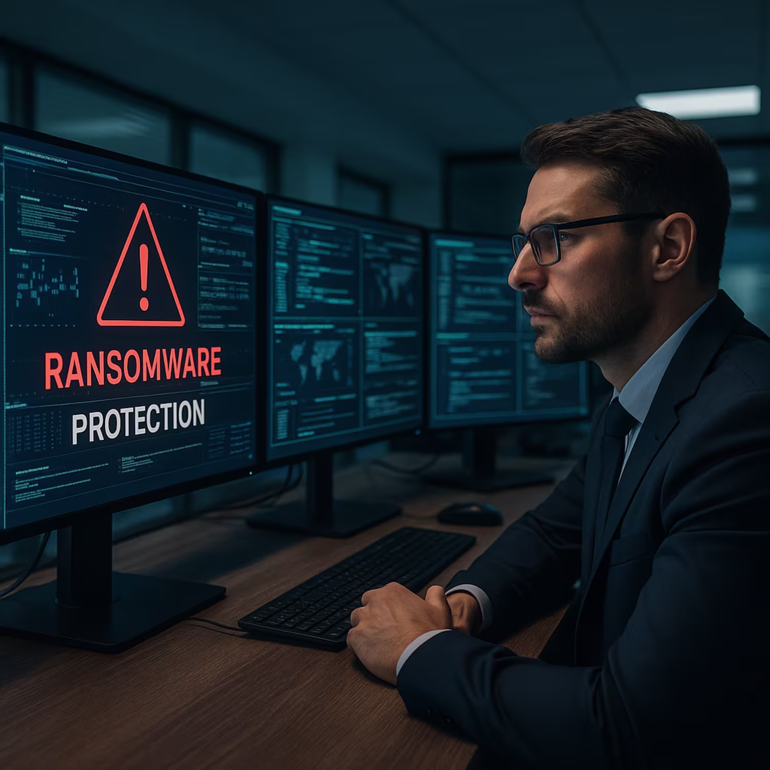 IT professional monitoring ransomware protection