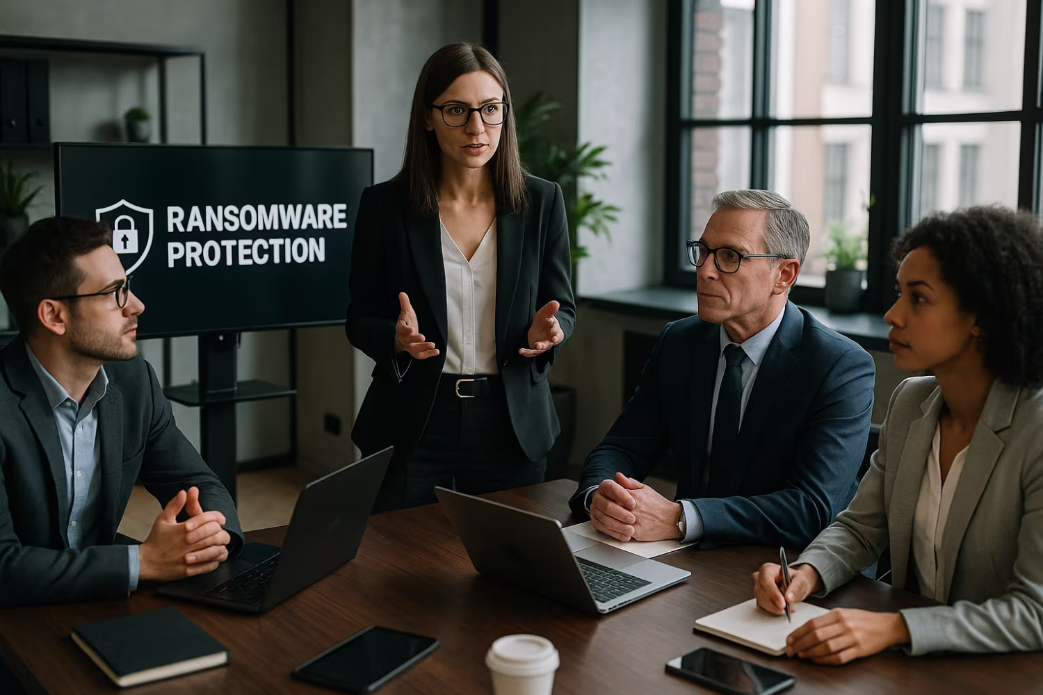 Professionals discussing ransomware protection