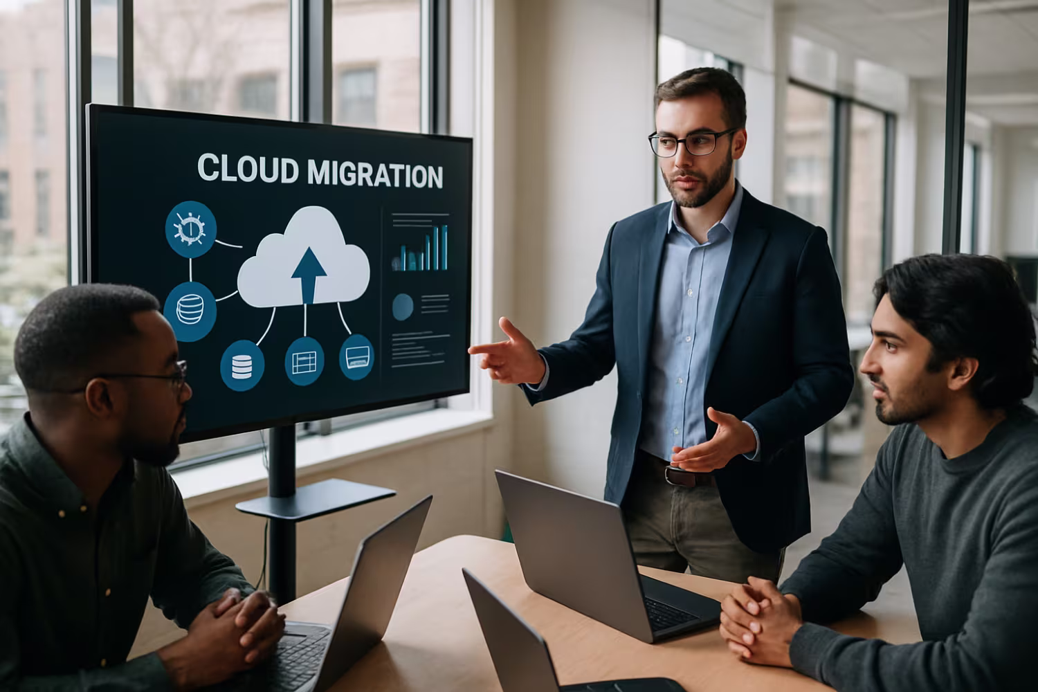 IT team discussing cloud migration guide