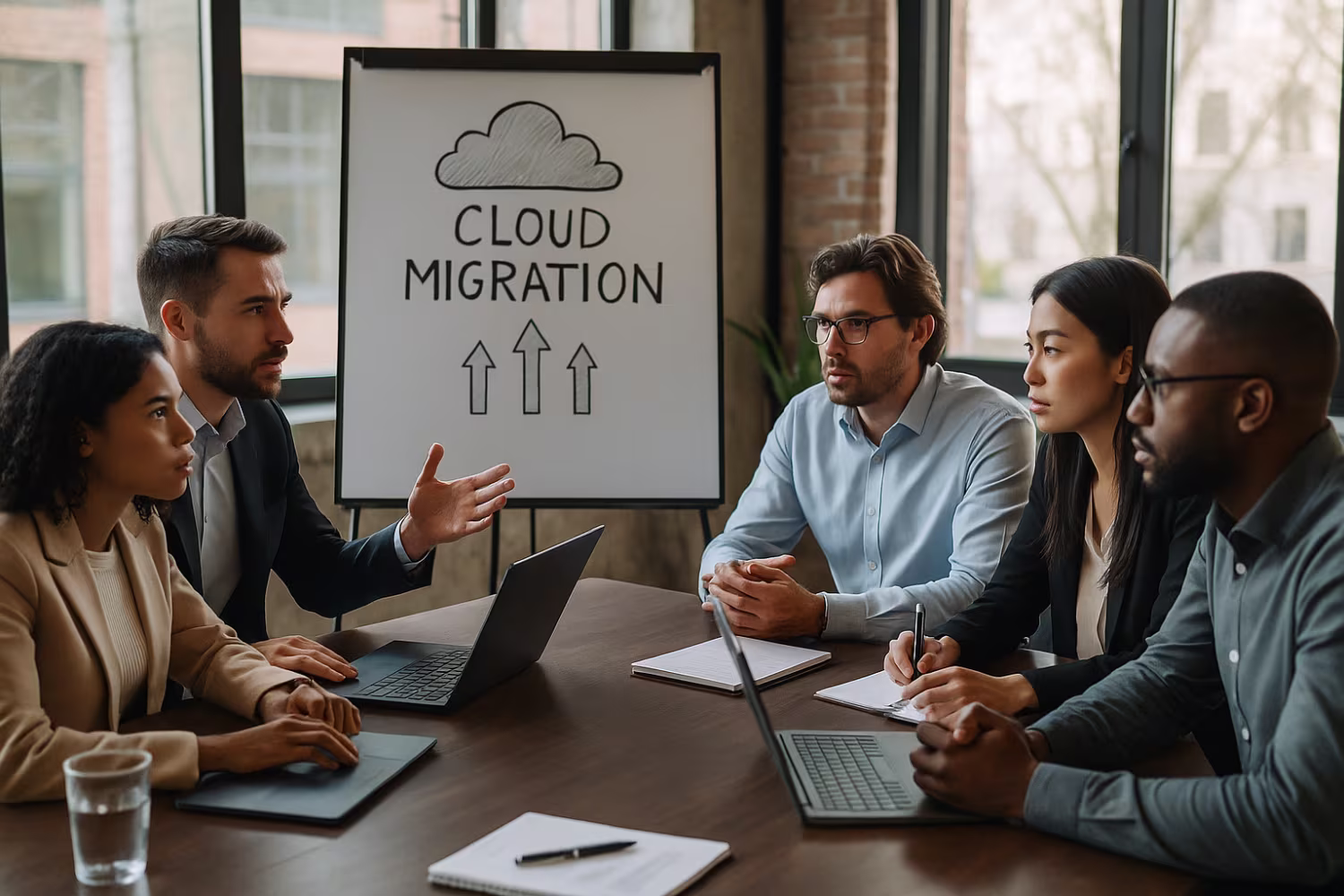 Team discussing cloud migration guide