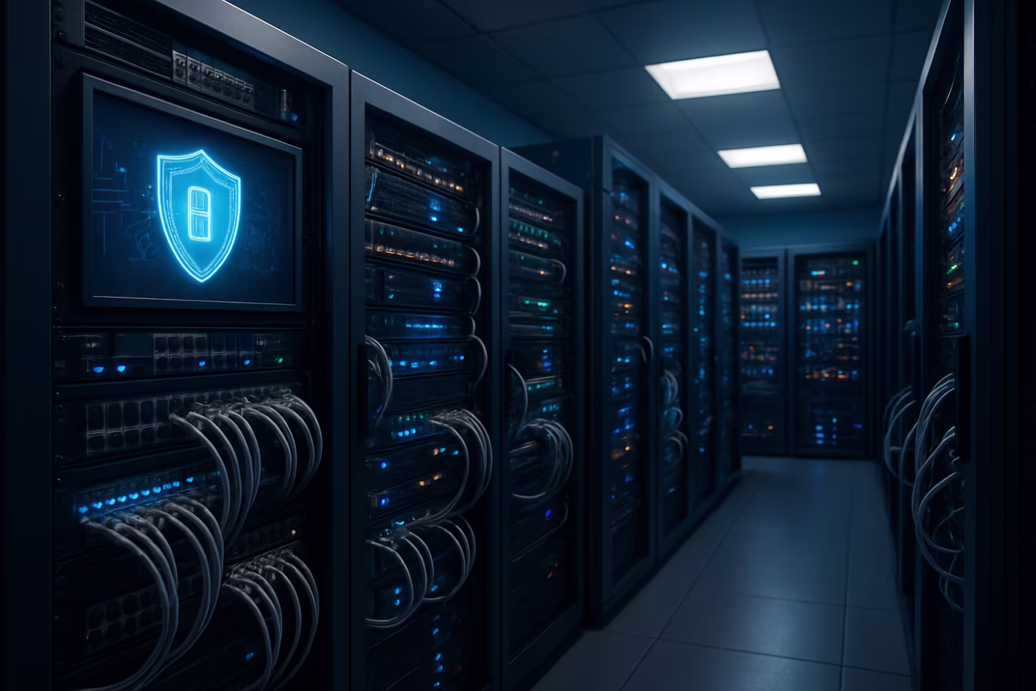 Advanced server room showcasing network security basics