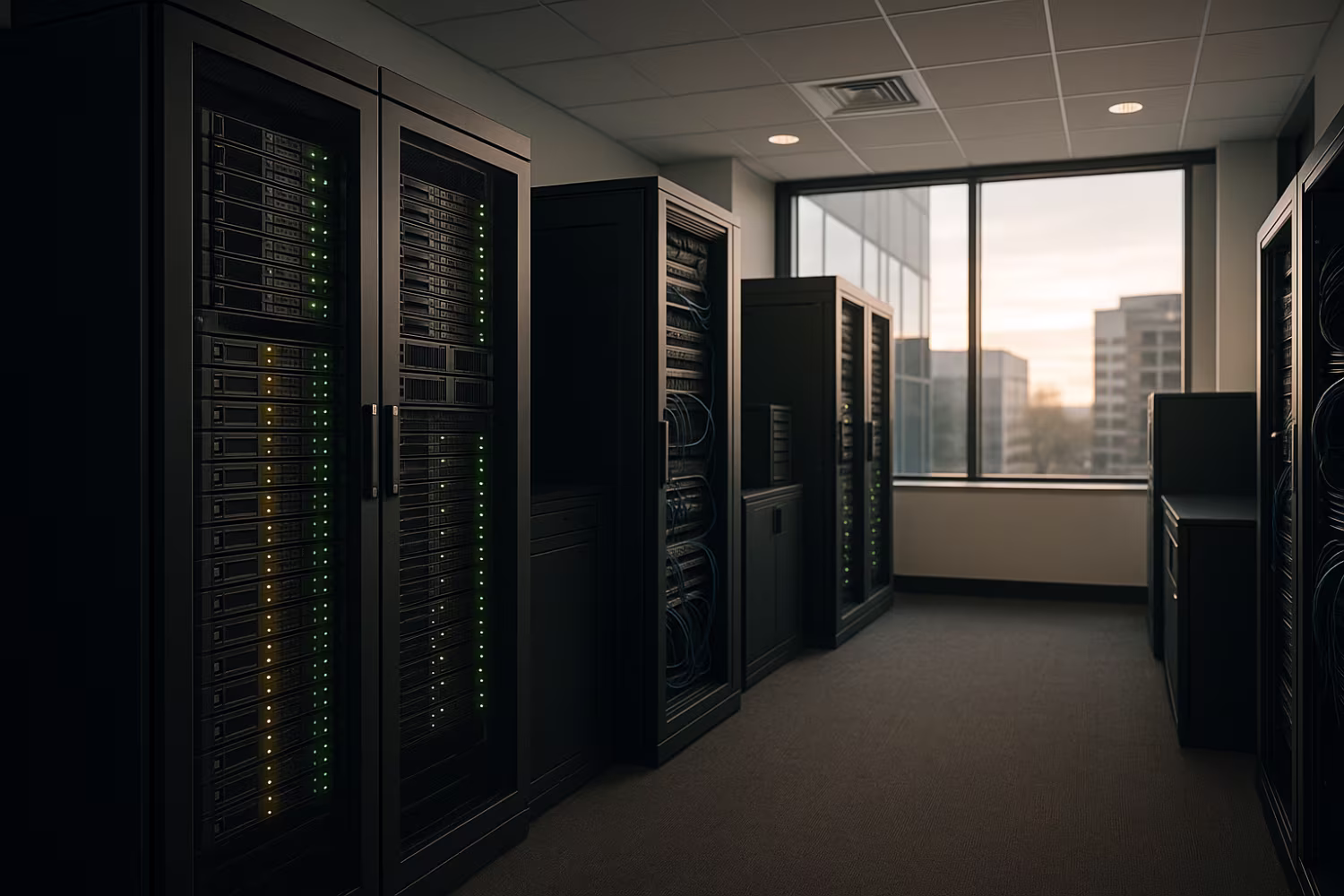 High-tech office network room with firewall protection