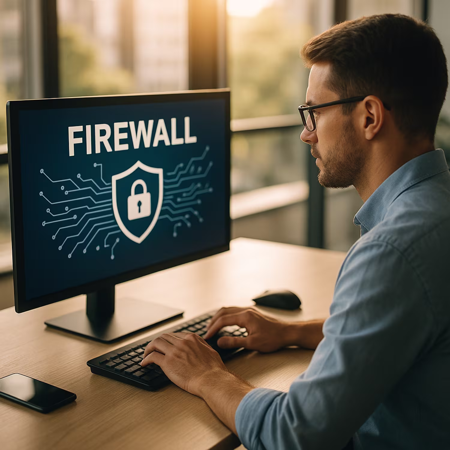 IT professional managing firewall protection