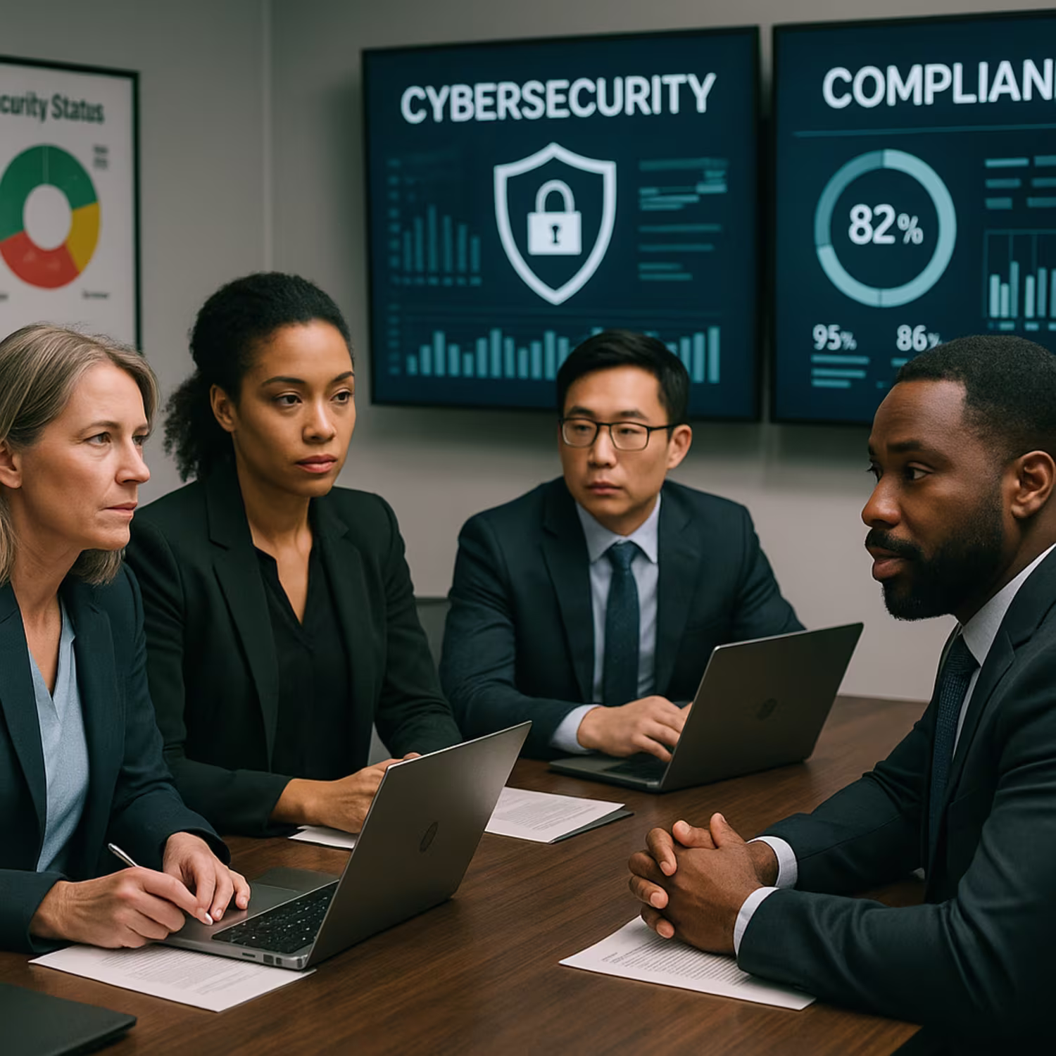 IT professionals discussing compliance frameworks