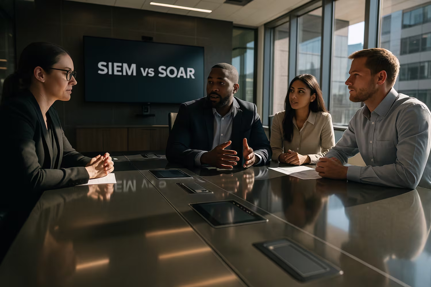 Team brainstorming SIEM vs SOAR strategies