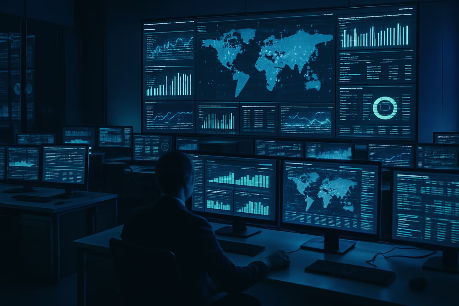 Futuristic cybersecurity command center, SIEM vs SOAR