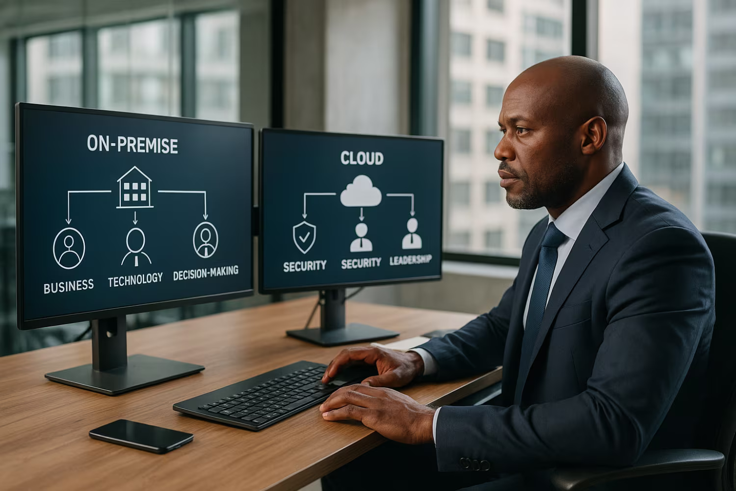 Executive analyzing on premise vs cloud