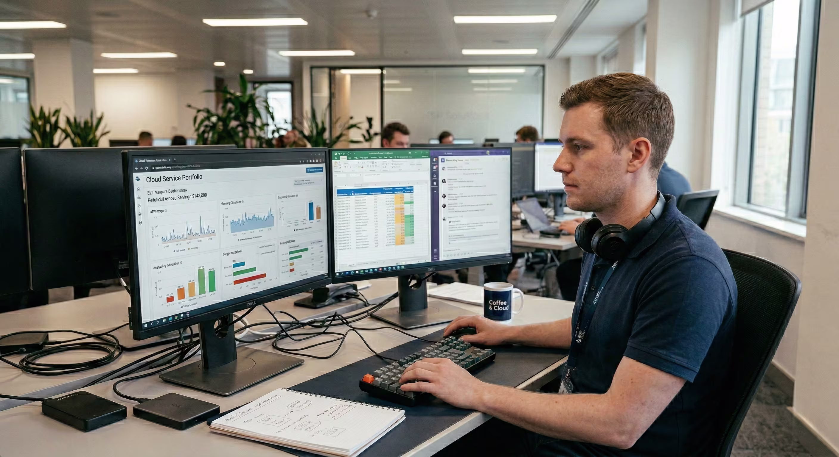 Office monitor displaying cloud analytics