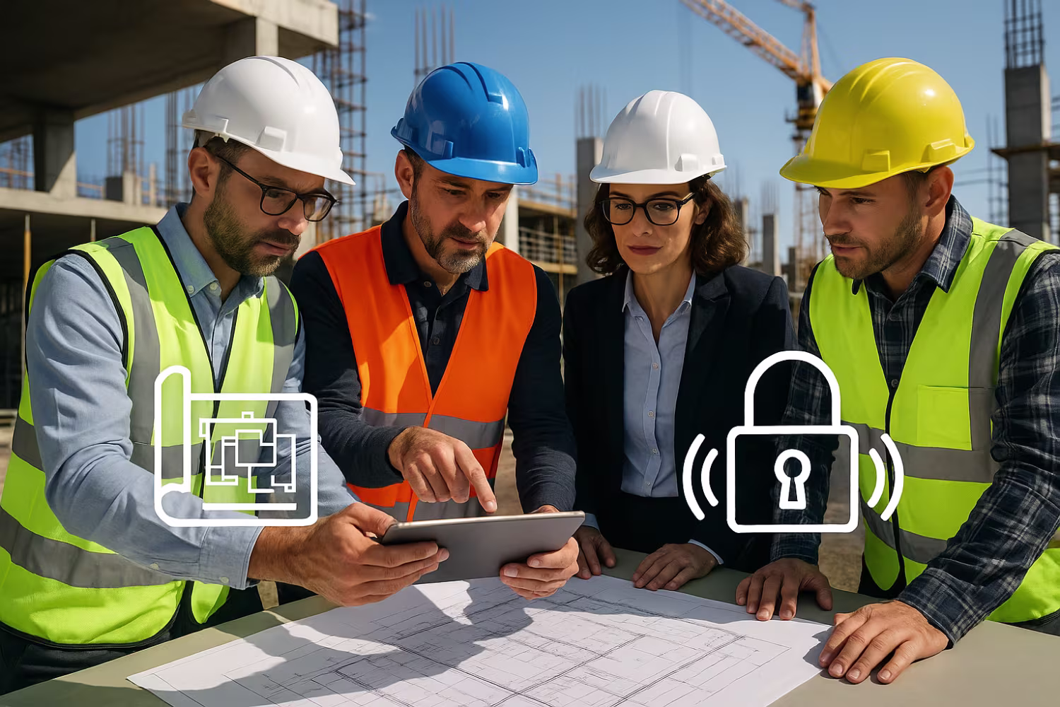 Construction team using IT support