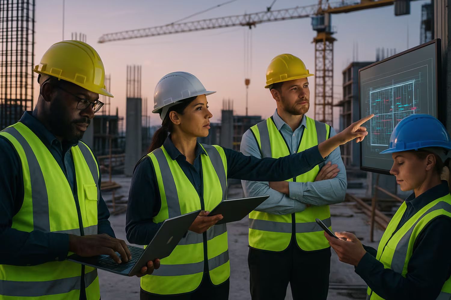 Diverse team using construction IT support