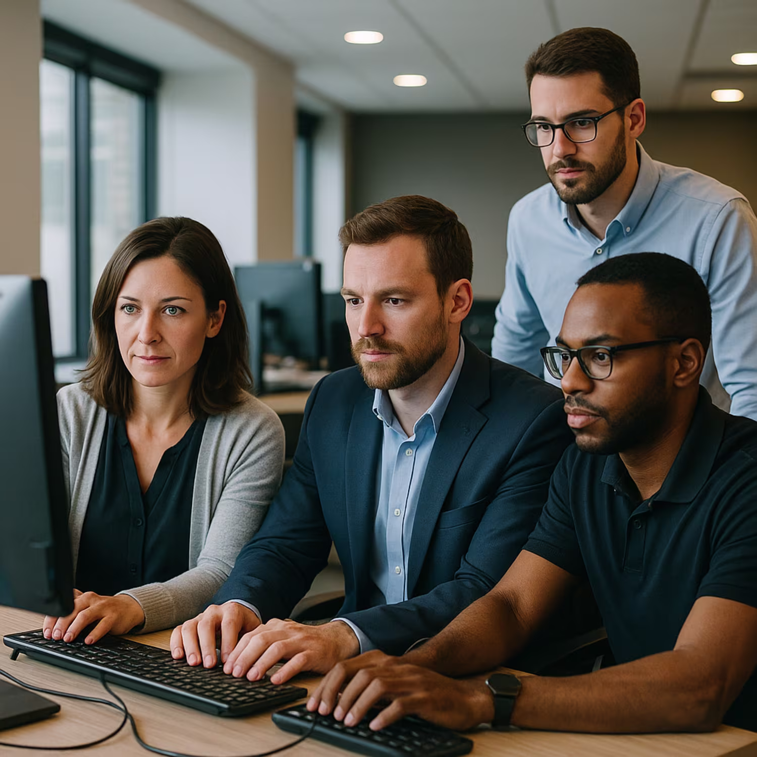 Small business IT support team working
