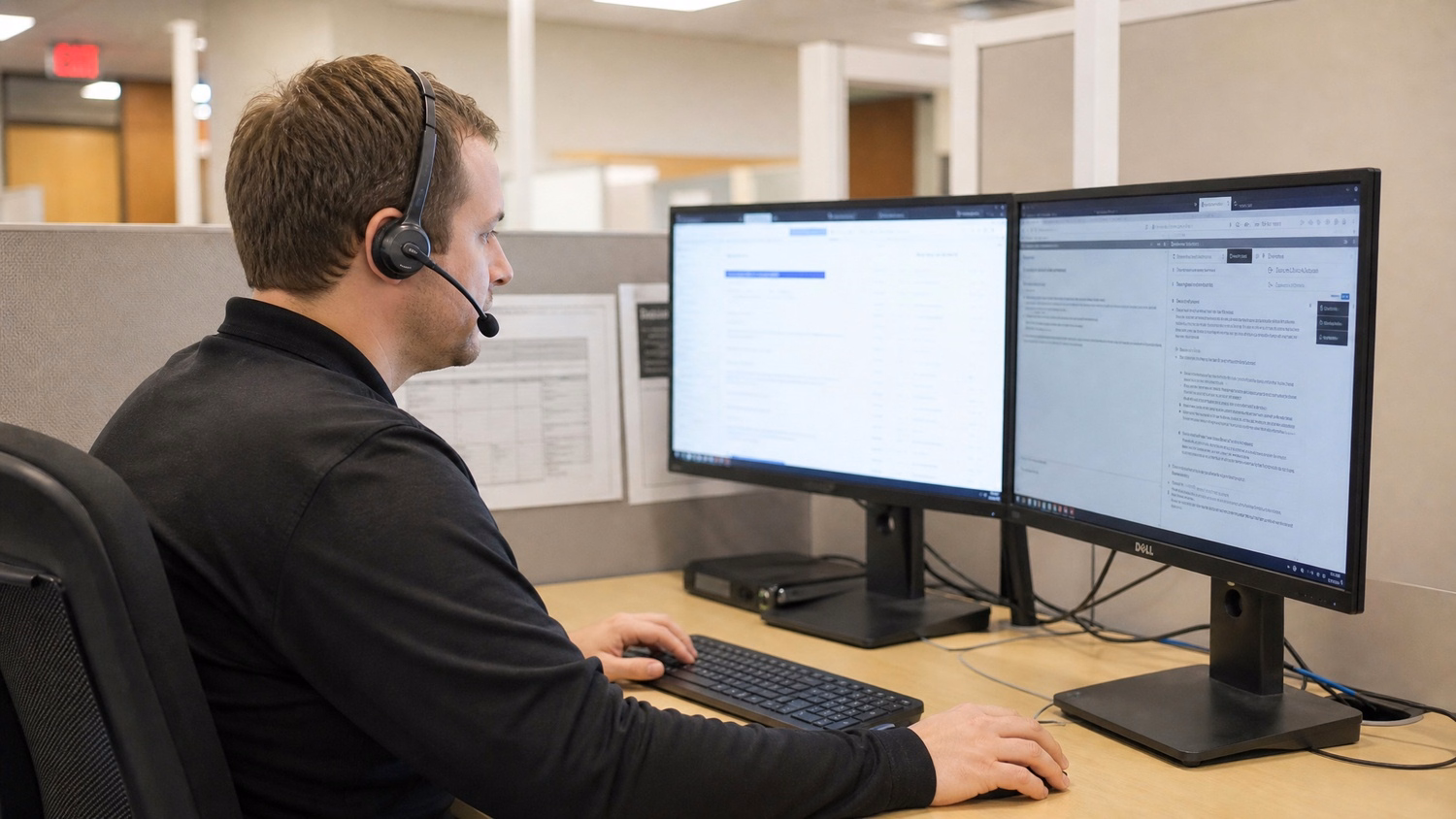 HELP DESK COUNTER An IT professional one person at a help desk counter with