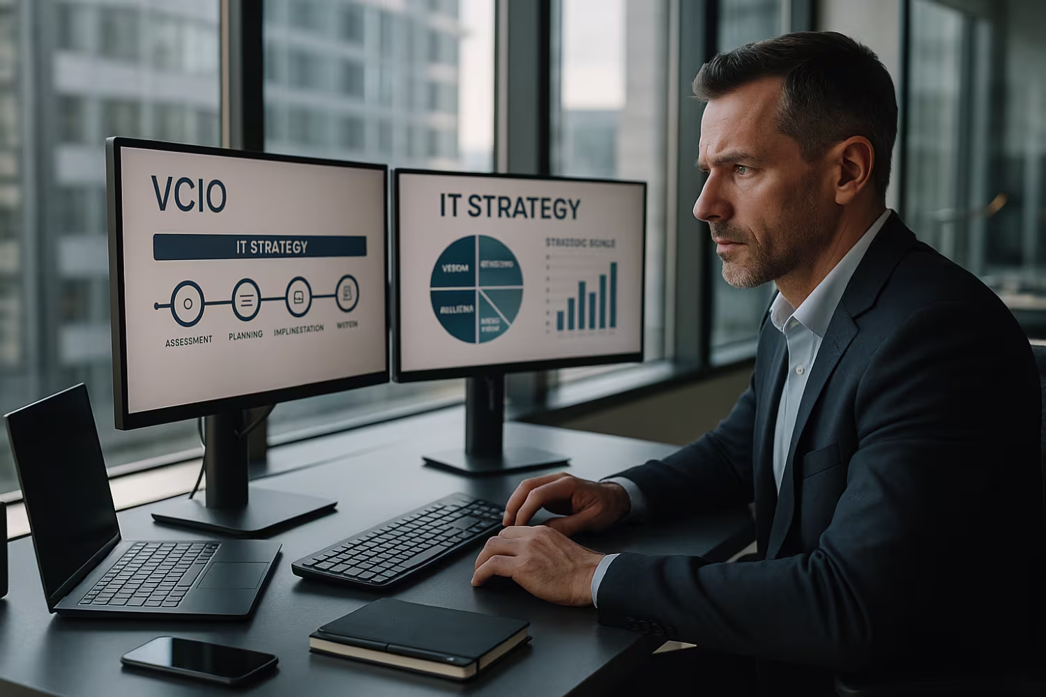 vCIO analyzing IT strategy charts