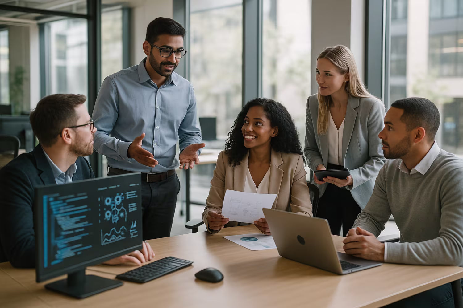 Diverse professionals discussing co-managed IT