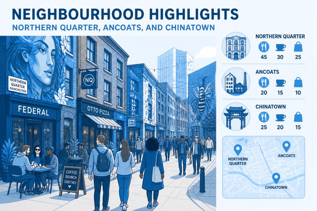 Professional illustration showing group food tours manchester