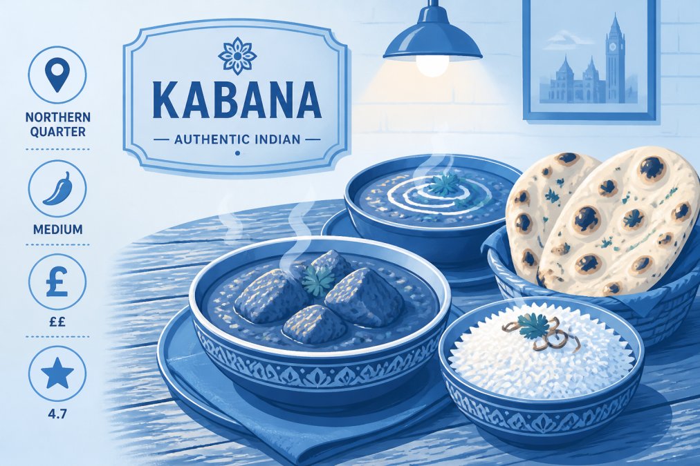 Steaming bowls of rich Indian curry with fragrant basmati rice, tender meat, and fresh naan bread arranged on a worn wooden table under warm restaurant lighting