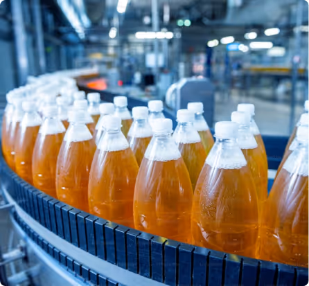 Bottles on a transport line