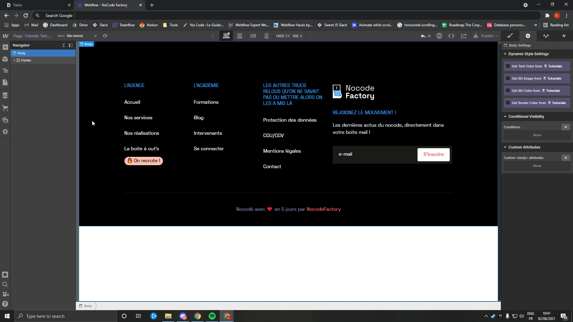 ajouter un footer sur une page sur Webflow