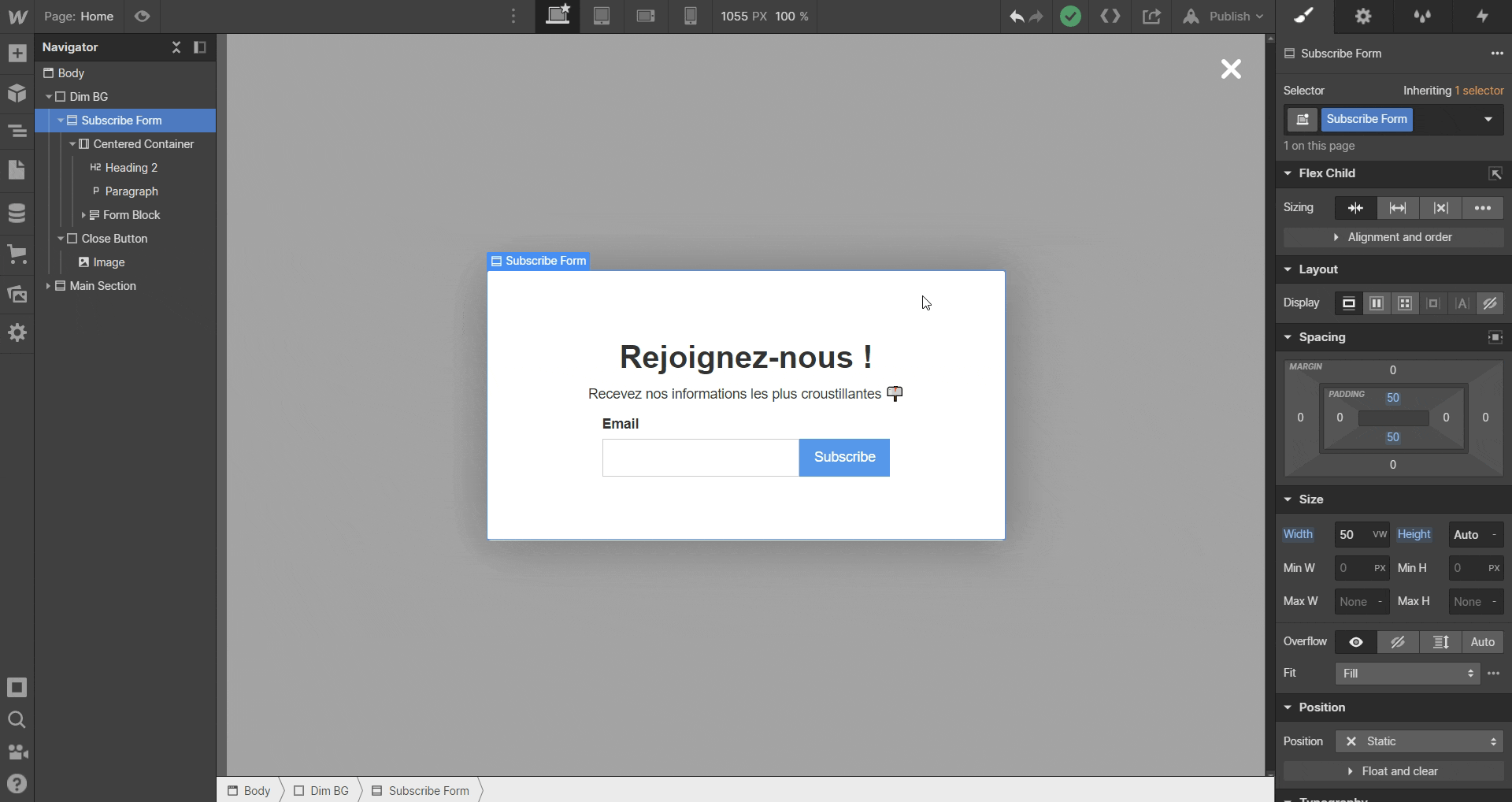 créer une popup sur Webflow