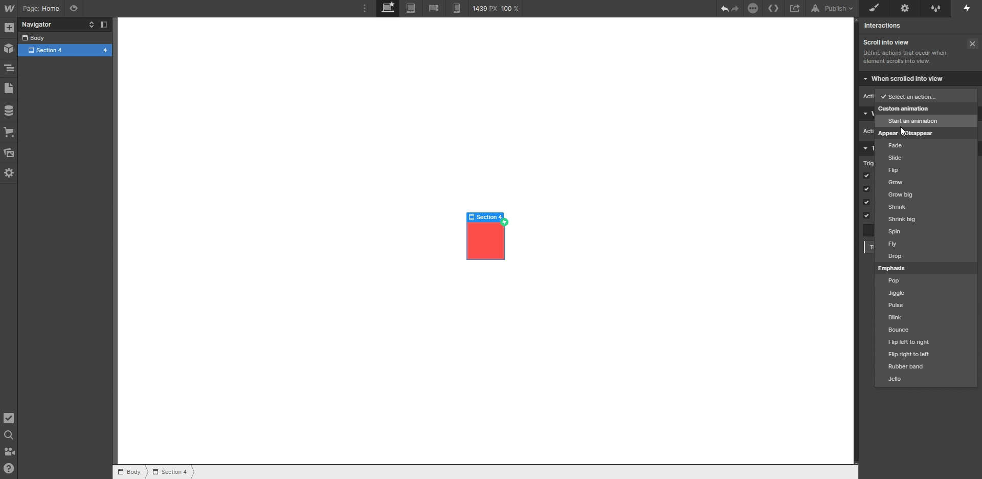 créer une animation Webflow