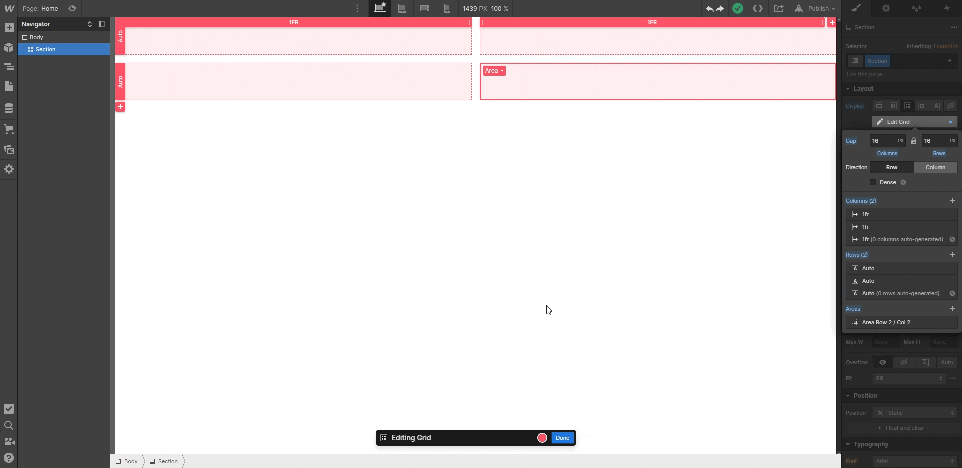 ajouter des colonnes et des lignes sur une grid Webflow