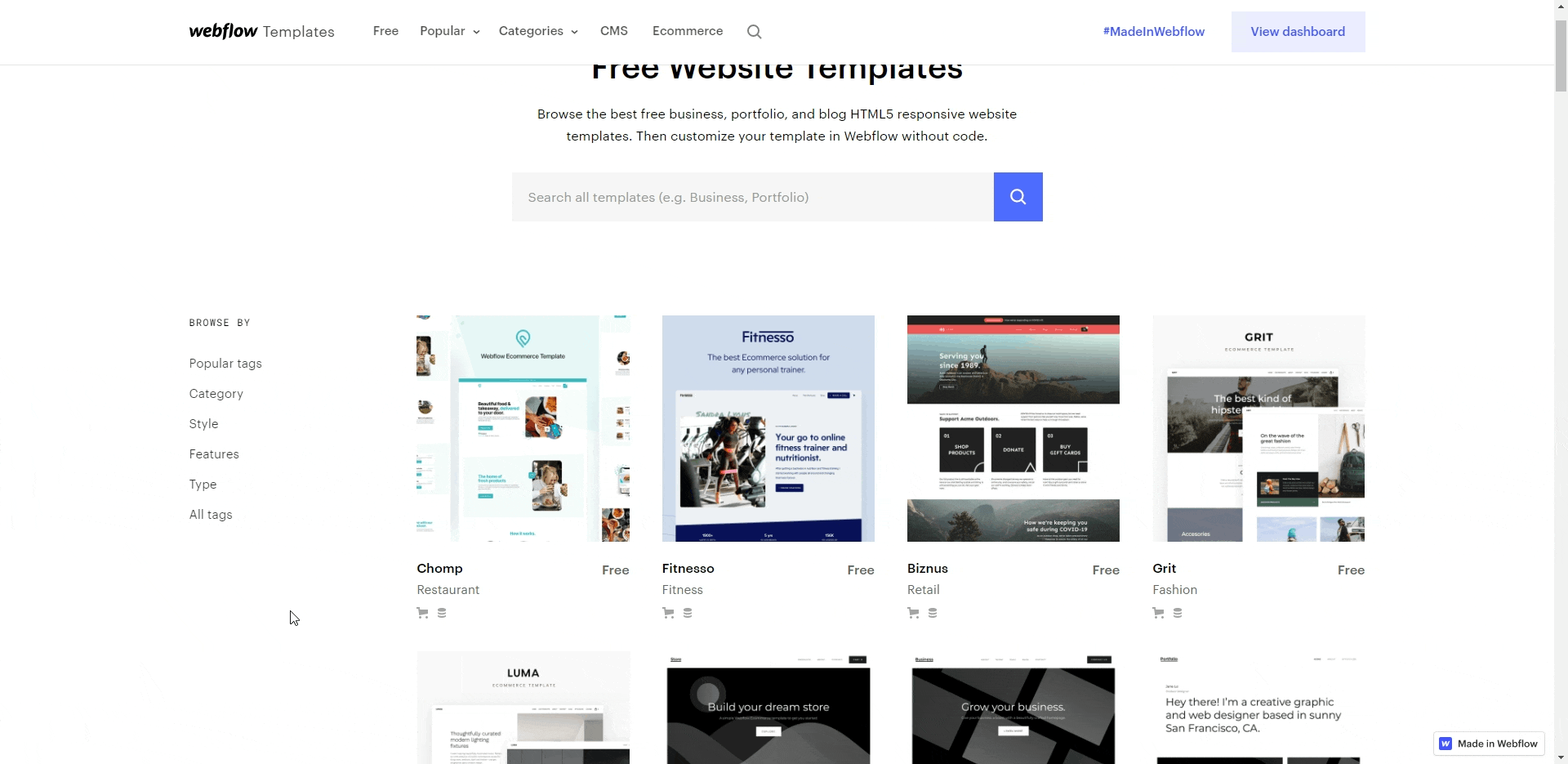 utiliser un template avec Webflow