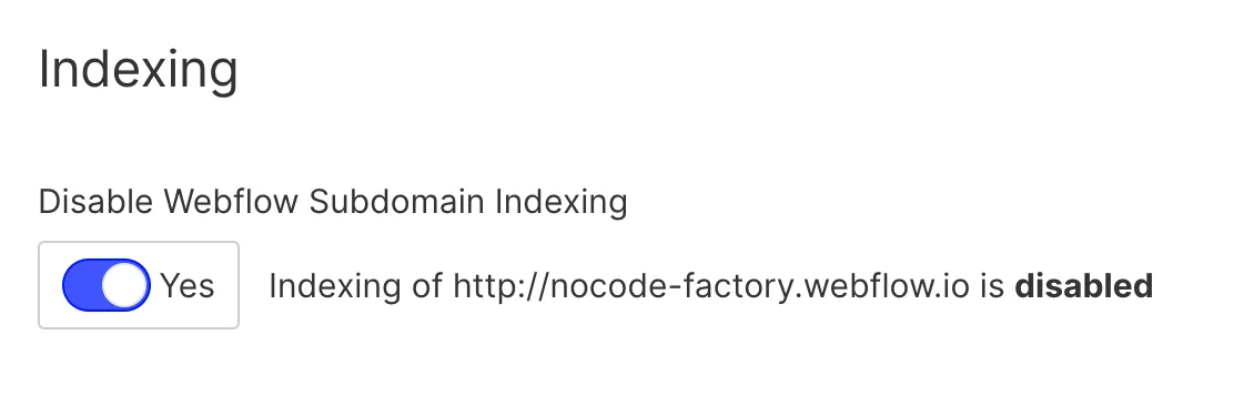 paramètre d'indexation du site sur Webflow