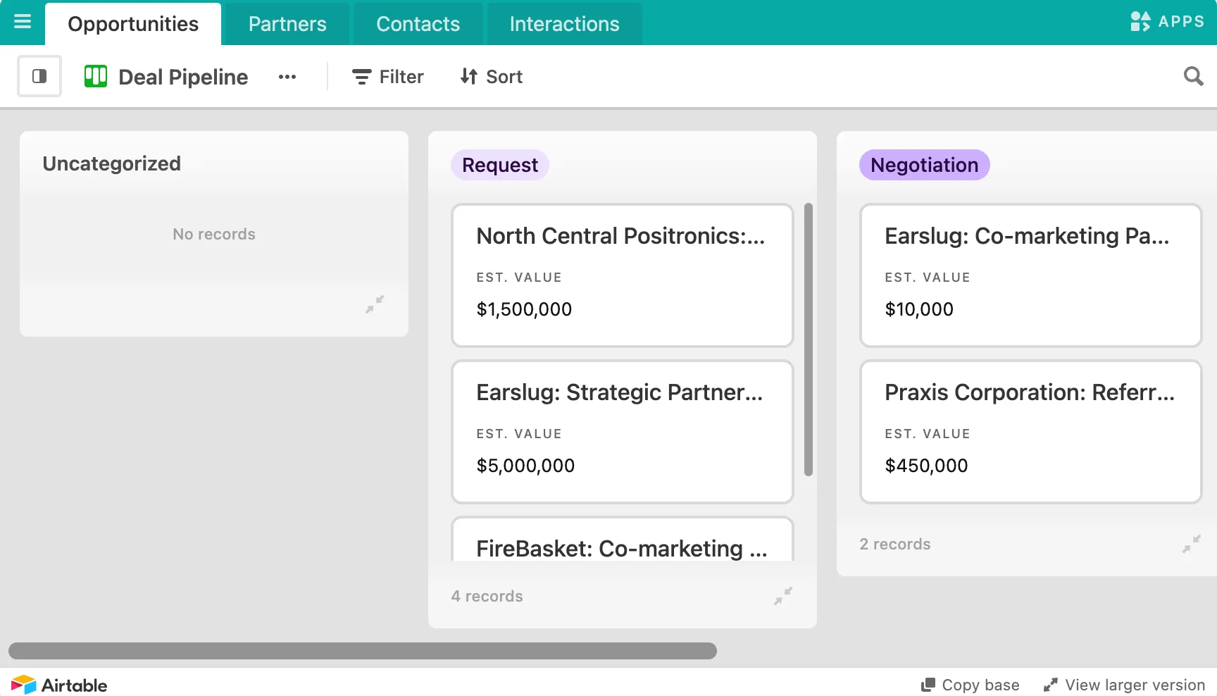 Template Airtable pour CRM en no code