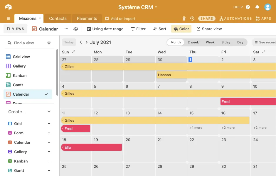 vue calendrier Airtable