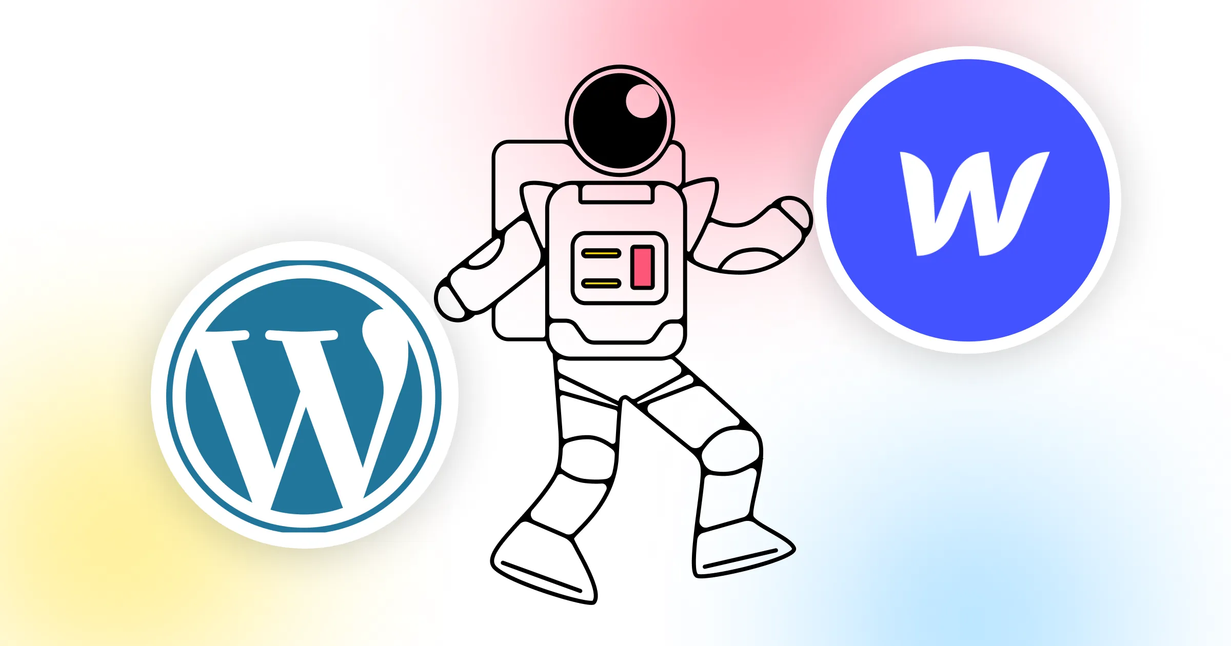 Process de migration WordPress vers Webflow avec icônes des deux plateformes