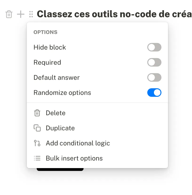 option de randomisation sur Tally