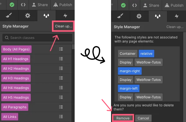 option clean up sur Webflow