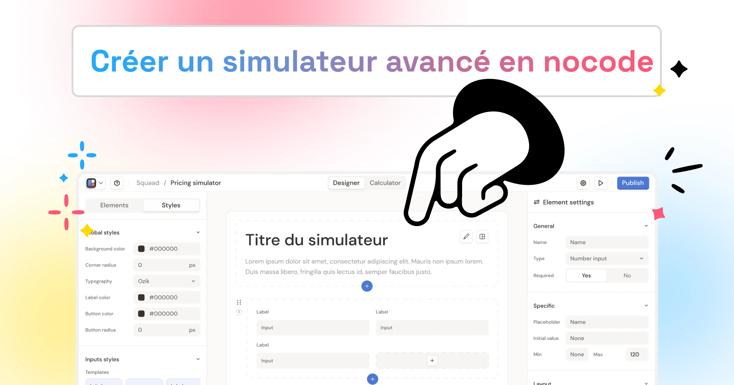 Représentation visuelle d'un calculateur interactif créé avec des outils no-code.