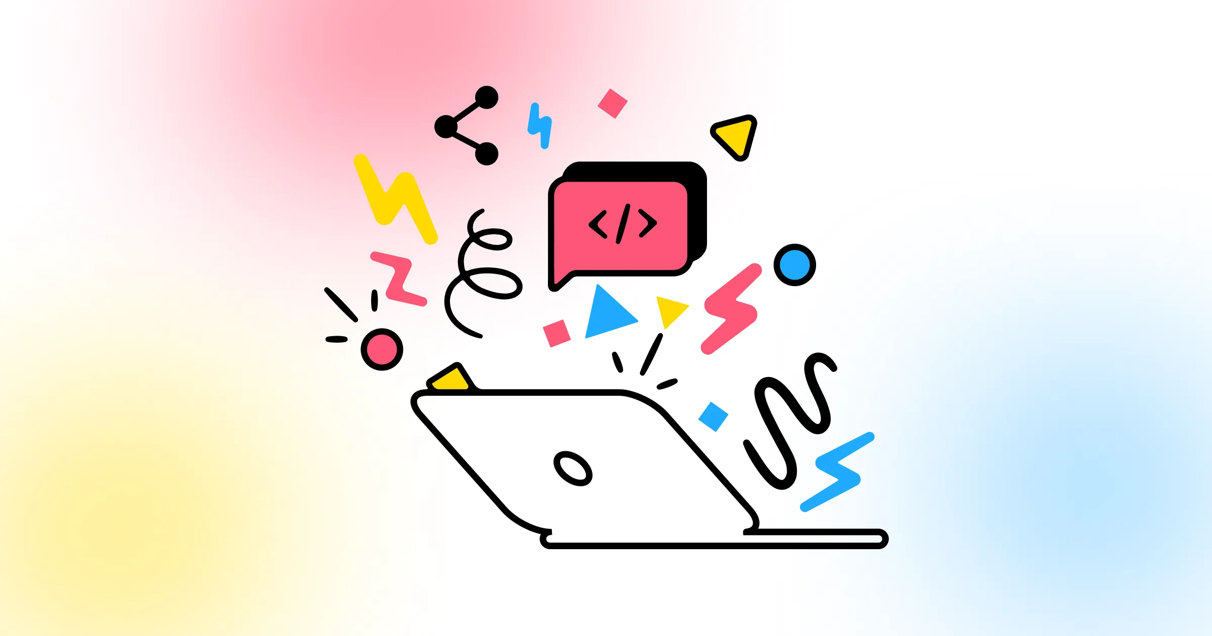 Illustration du concept no-code avec interface visuelle et blocs drag-and-drop pour créer des applications sans programmation