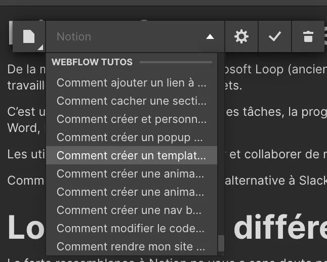 ajouter une ancre de lien vers une autre page sur Webflow