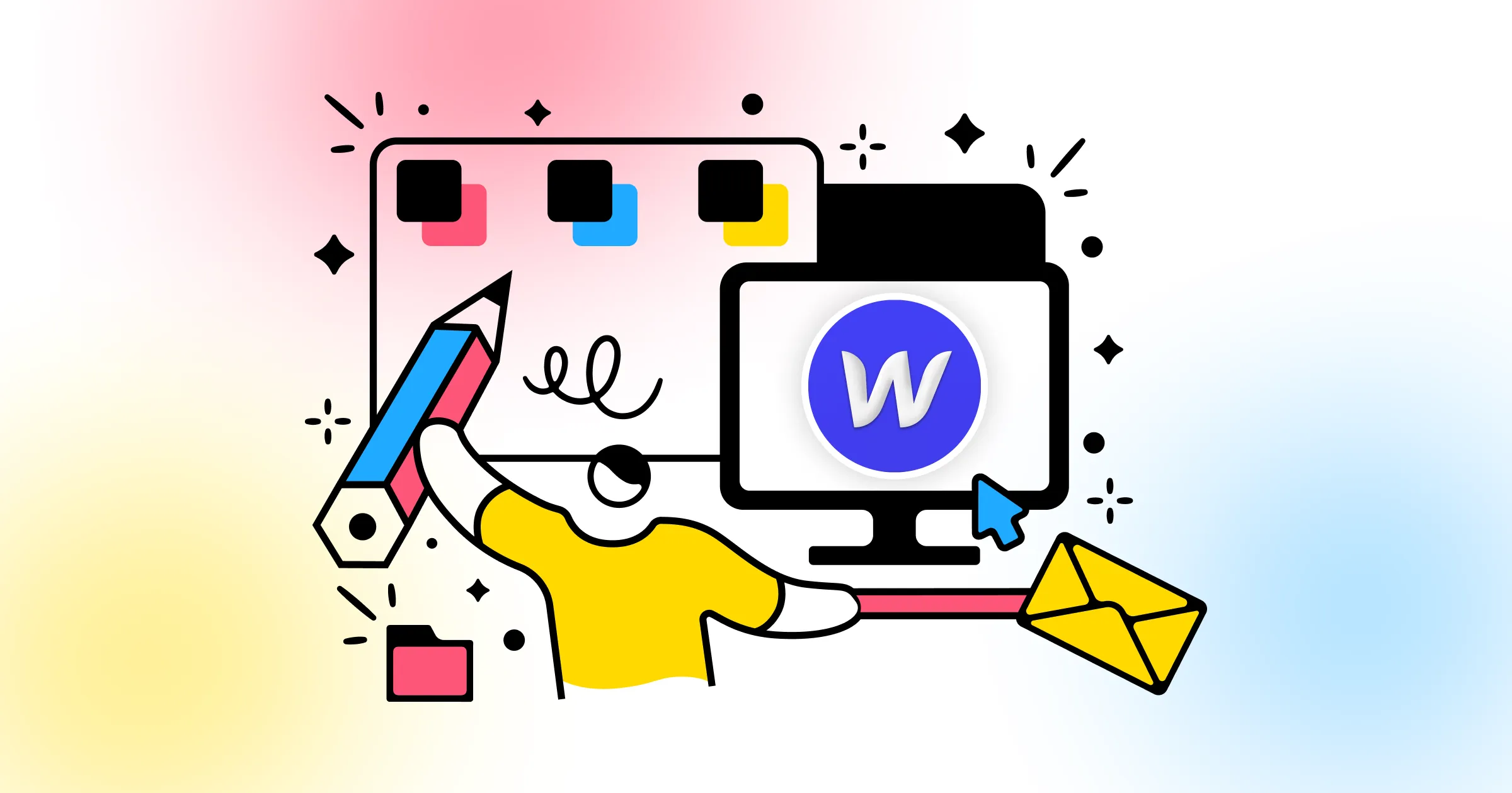 Illustration montrant les fonctionnalités SEO de Webflow avec mots-clés et classement dans les moteurs de recherche
