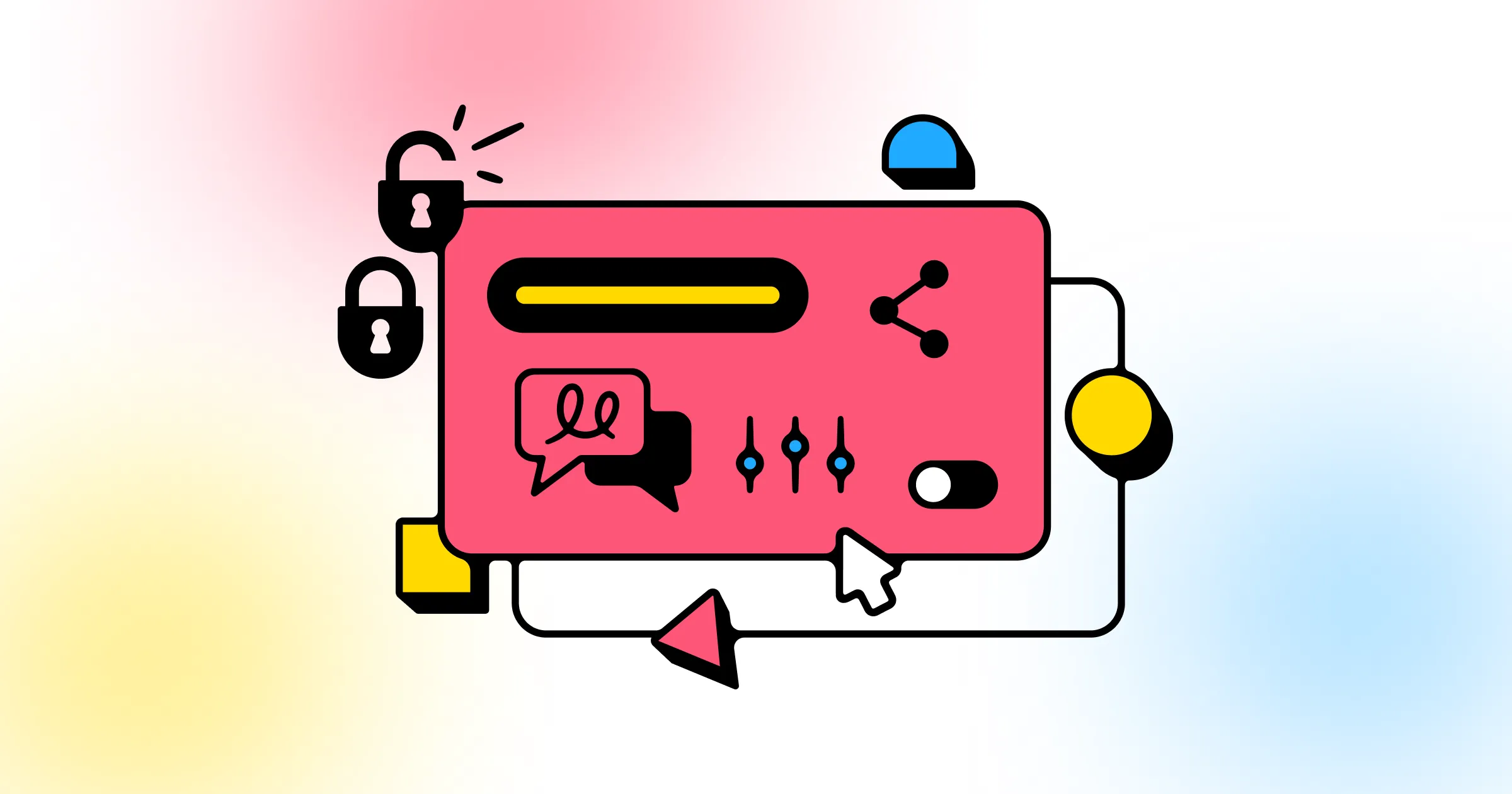 Illustration de la cybersécurité sur Webflow avec cadenas et bouclier de protection des données montrant la sécurité des sites