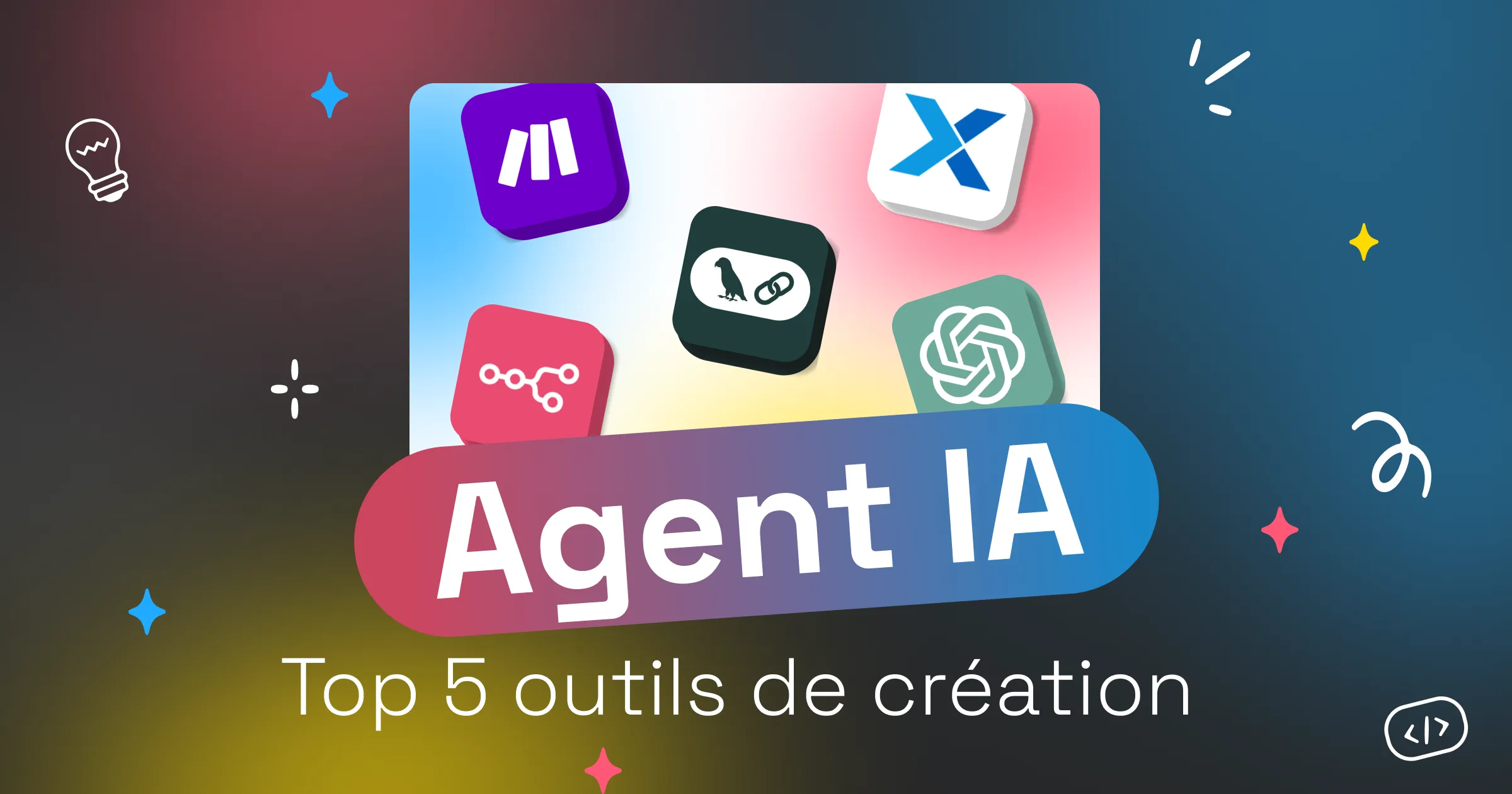 Infographie présentant les 6 meilleurs outils d'agents IA de 2025 avec leurs fonctionnalités et cas d'usage principaux