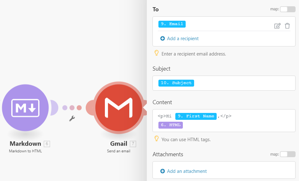 Configuration module Gmail dans Make