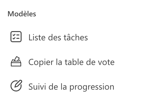 liste des composants de Loop Microsoft, comprenant 3 modèles : liste des tâches, copier la table de vote, et suivi de la progression