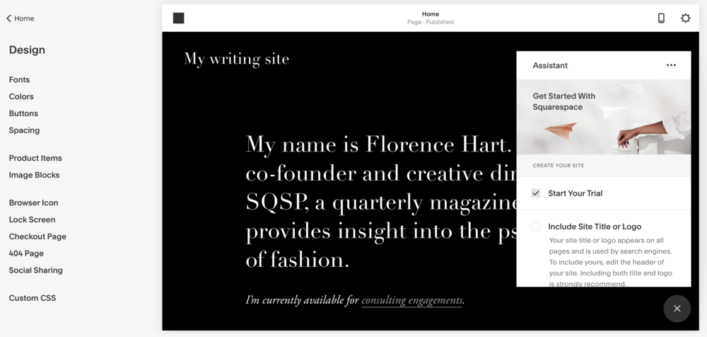 interface Squarespace