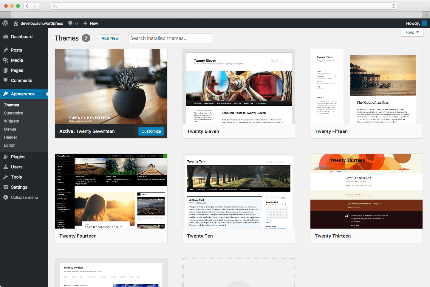 interface Wordpress