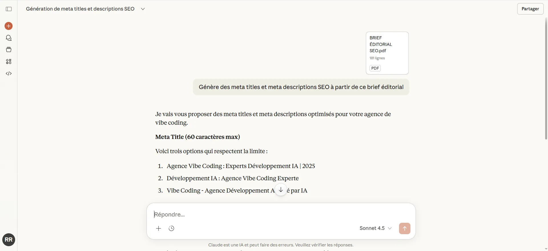 Obtenir des meta title et meta description avec Claude IA
