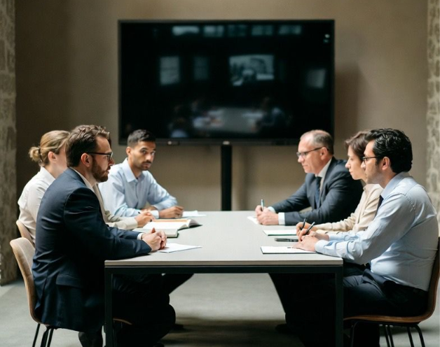 Business meeting showing contrasting leadership styles and the opposite of a leader in team communication
