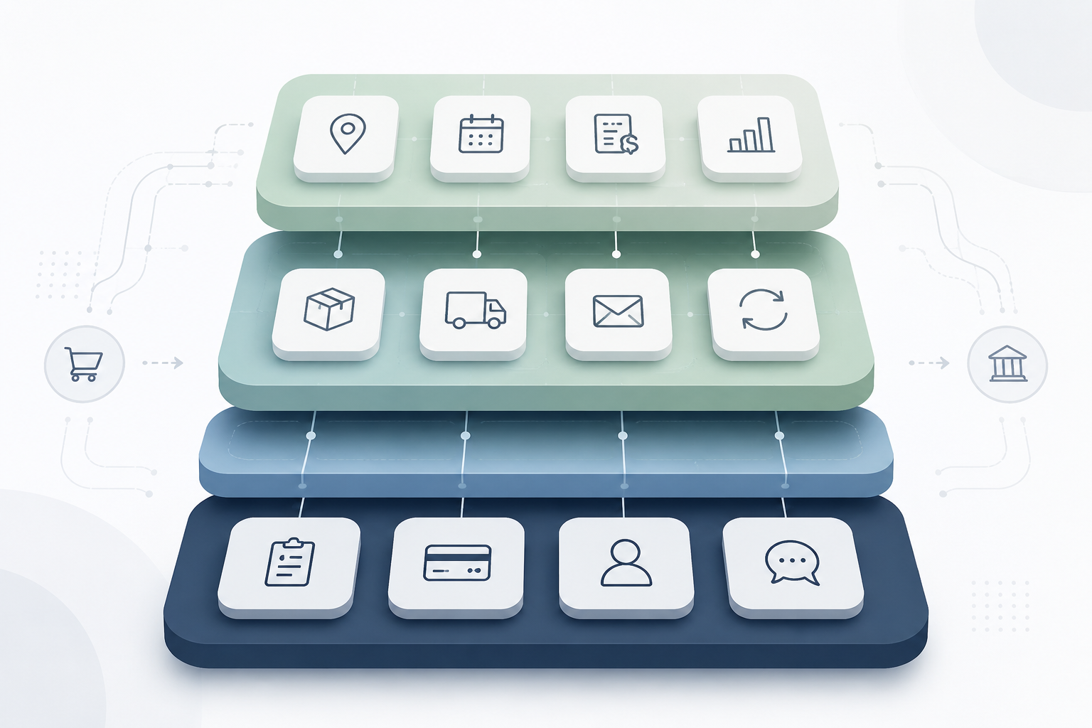 Layered data architecture diagram in soft tones