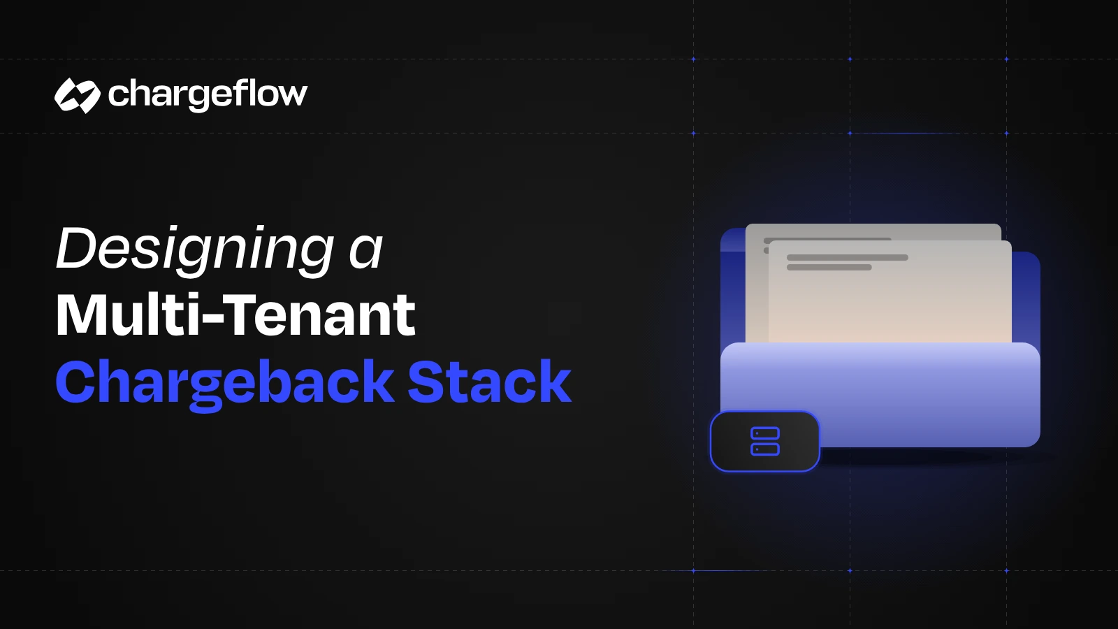 Server illustration beside the headline Designing a Multi-Tenant Chargeback Stack.