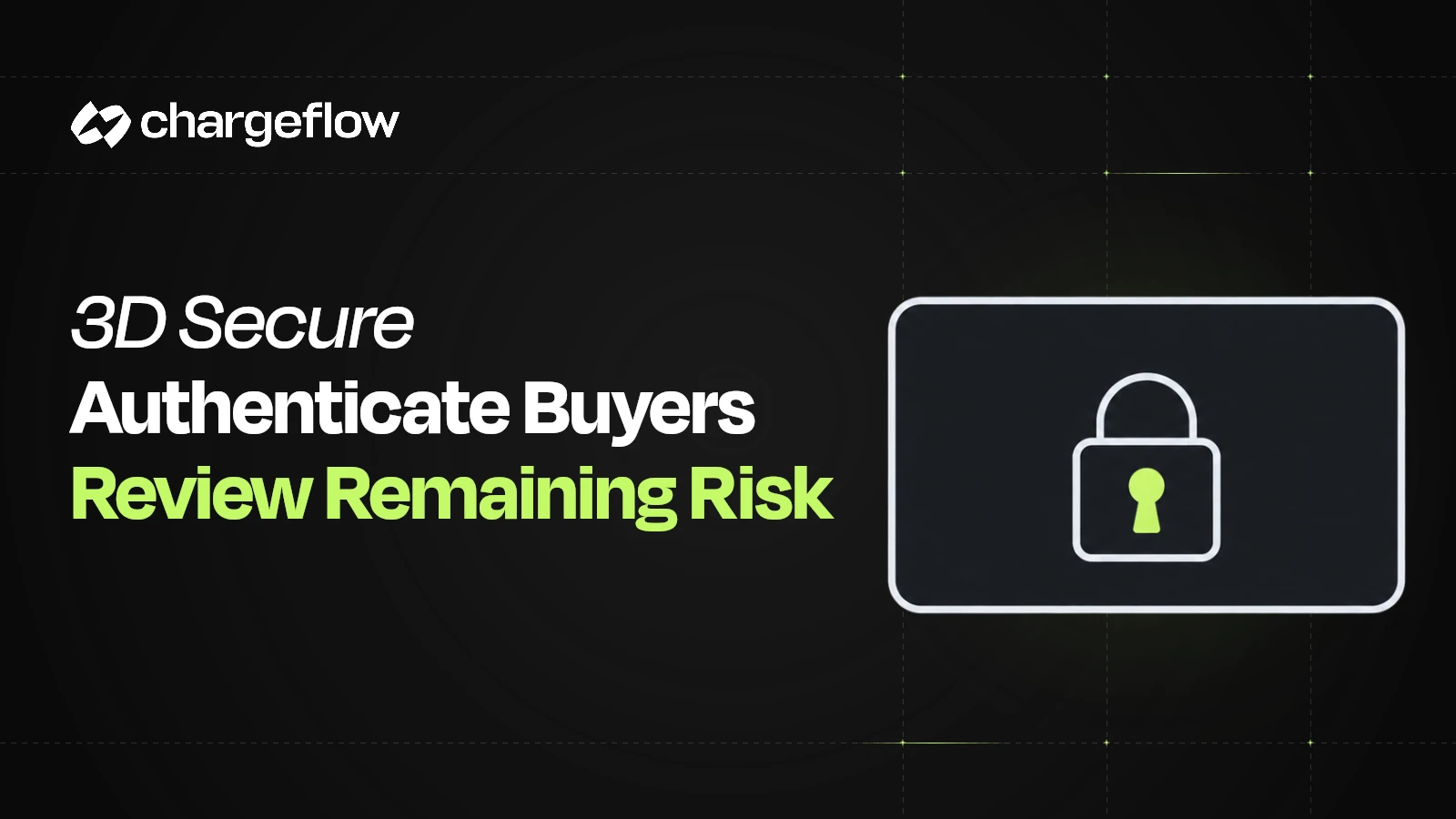 A flat payment card with a padlock beside the headline 3D Secure Authenticate Buyers Review Remaining Risk.