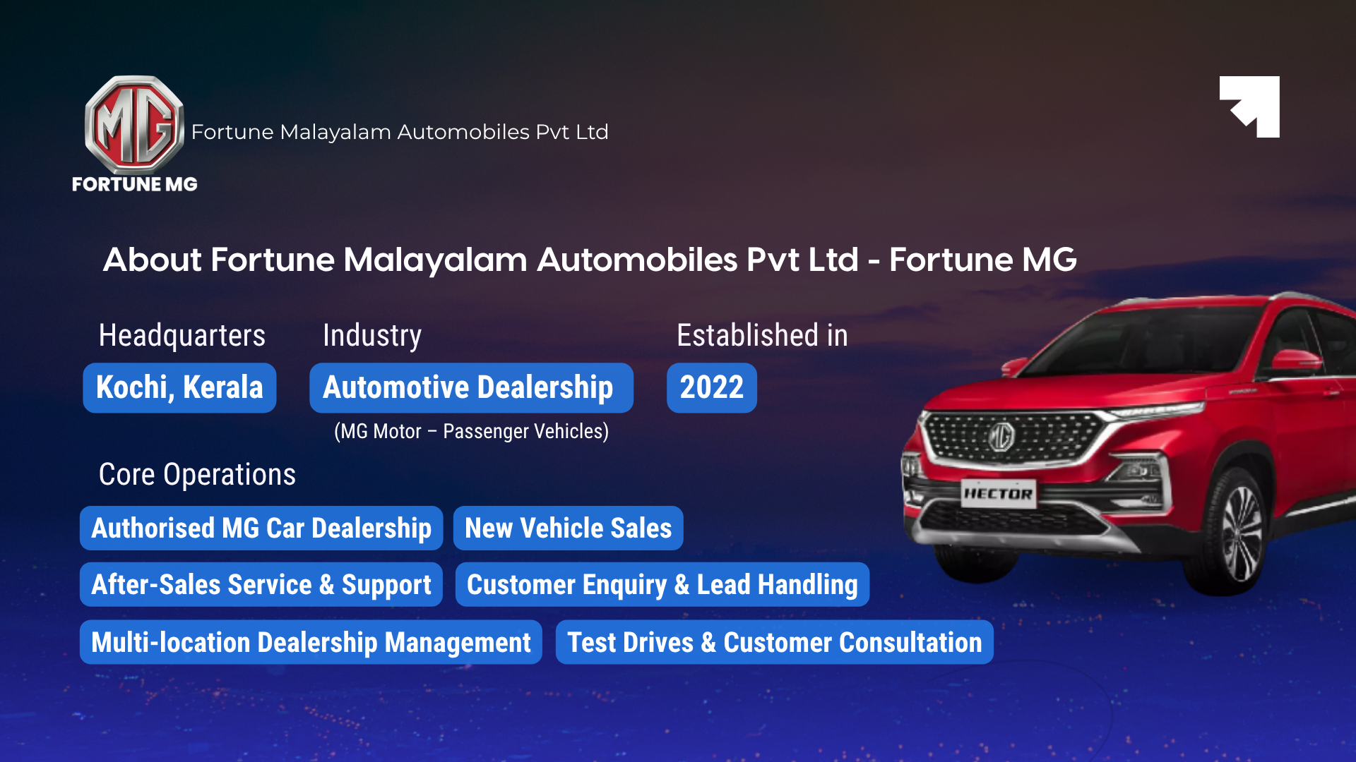 About Fortune Malayalam Automobiles Pvt Ltd  - Fortune MG